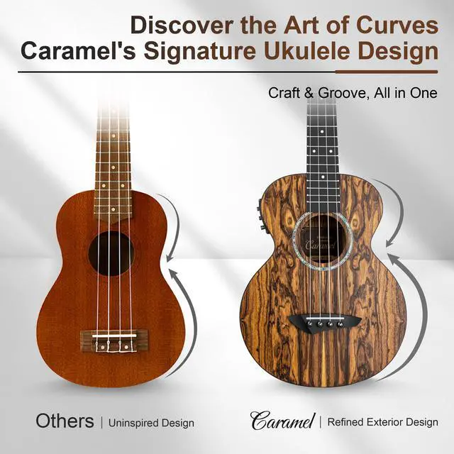 Alt view image 4 of 7 - 26 inch CT905 All Butterfly Bocote Wood Tenor Electric Ukulele | Professional Ukelele Kit Beginner Guitar Starter Bundle Strings, Padded Gig Bag, Strap