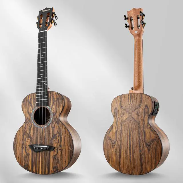 Alt view image 7 of 7 - 26 inch CT905 All Butterfly Bocote Wood Tenor Electric Ukulele | Professional Ukelele Kit Beginner Guitar Starter Bundle Strings, Padded Gig Bag, Strap