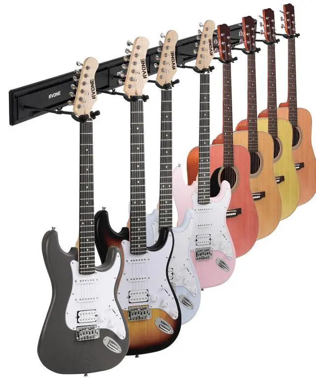Main image of Guitar Wall Mount Hagers for Multiple Guitars, Adjustable Rubber Cradles Guitar Wall Rack, Fixed Clips, Strong Aluminum Acoustic & Electric Guitars Rack, Bass Holder, Violin Ukulele Organizer