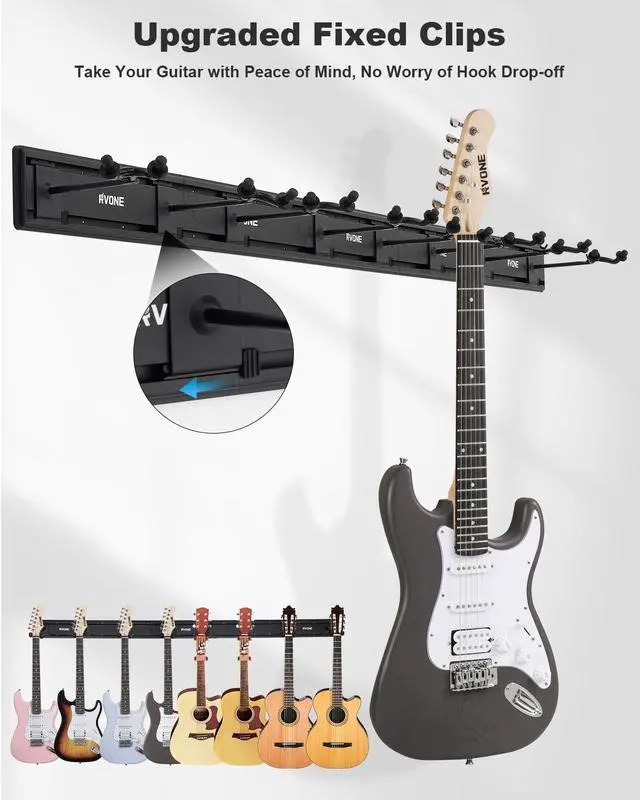 Alt view image 2 of 7 - Guitar Wall Mount Hagers for Multiple Guitars, Adjustable Rubber Cradles Guitar Wall Rack, Fixed Clips, Strong Aluminum Acoustic & Electric Guitars Rack, Bass Holder, Violin Ukulele Organizer