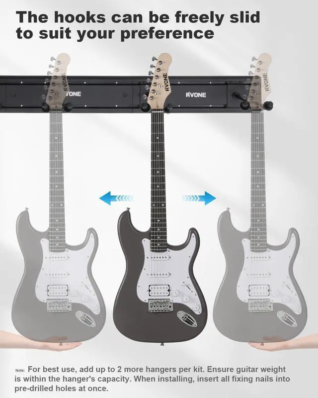 Alt view image 5 of 7 - Guitar Wall Mount Hagers for Multiple Guitars, Adjustable Rubber Cradles Guitar Wall Rack, Fixed Clips, Strong Aluminum Acoustic & Electric Guitars Rack, Bass Holder, Violin Ukulele Organizer