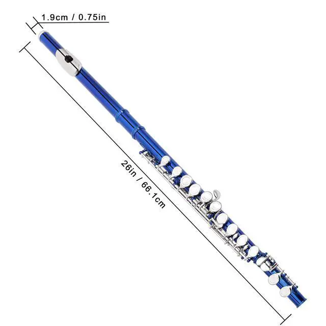 Alt view image 3 of 6 - Closed Hole Flutes C 16 Key for Beginner, Kids, Student -Silver Nickel Flute with Case Stand and Cleaning kit (Blue)