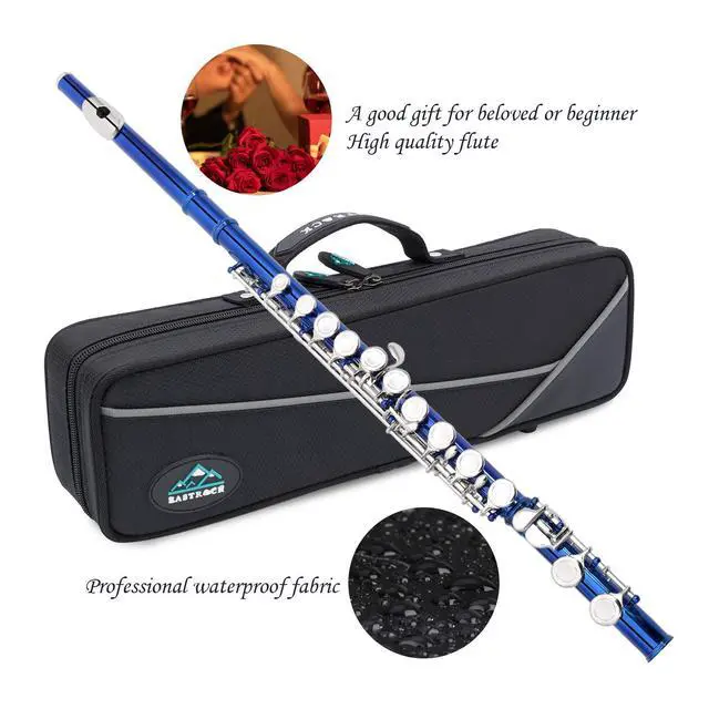 Alt view image 5 of 6 - Closed Hole Flutes C 16 Key for Beginner, Kids, Student -Silver Nickel Flute with Case Stand and Cleaning kit (Blue)