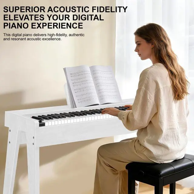 Alt view image 2 of 7 - Digital Piano 88 Keys Semi-Weighted Full Size Keyboard for Beginners, Electric Piano with MIDI, Pedal, Keyboard Piano 800 Tones, 600 Rhythms, Dual Speakers, Recording Function (White)