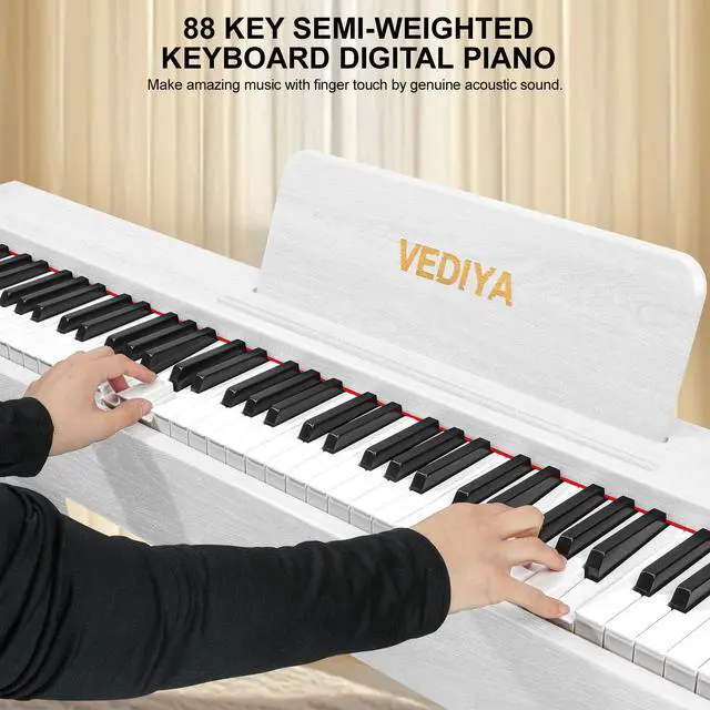 Alt view image 3 of 7 - Digital Piano 88 Keys Semi-Weighted Full Size Keyboard for Beginners, Electric Piano with MIDI, Pedal, Keyboard Piano 800 Tones, 600 Rhythms, Dual Speakers, Recording Function (White)