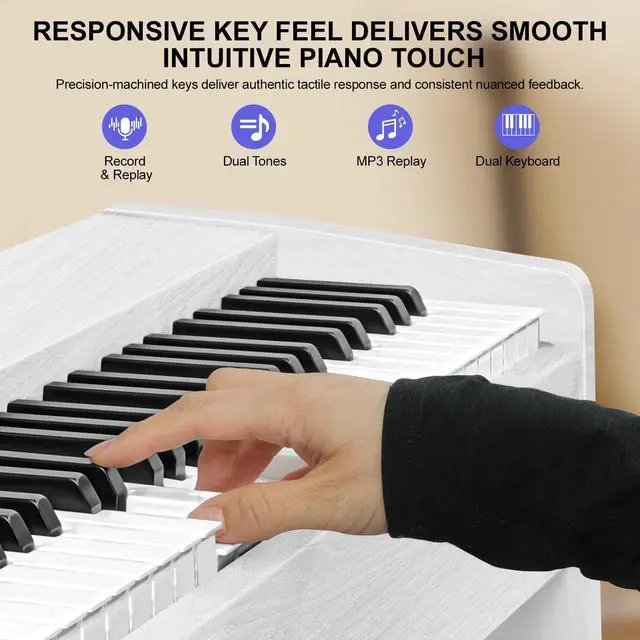Alt view image 6 of 7 - Digital Piano 88 Keys Semi-Weighted Full Size Keyboard for Beginners, Electric Piano with MIDI, Pedal, Keyboard Piano 800 Tones, 600 Rhythms, Dual Speakers, Recording Function (White)