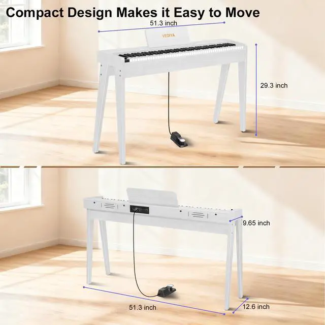 Alt view image 7 of 7 - Digital Piano 88 Keys Semi-Weighted Full Size Keyboard for Beginners, Electric Piano with MIDI, Pedal, Keyboard Piano 800 Tones, 600 Rhythms, Dual Speakers, Recording Function (White)