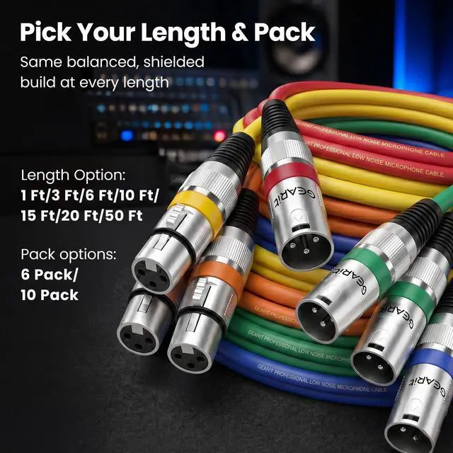 Alt view image 3 of 7 - XLR Cables 10ft 10 Pack, Microphone Cable XLR Male to Female, Balanced Shielded Mic Cable with Copper Conductors for Recording Studio, Podcast, Stage Audio & Live Sound