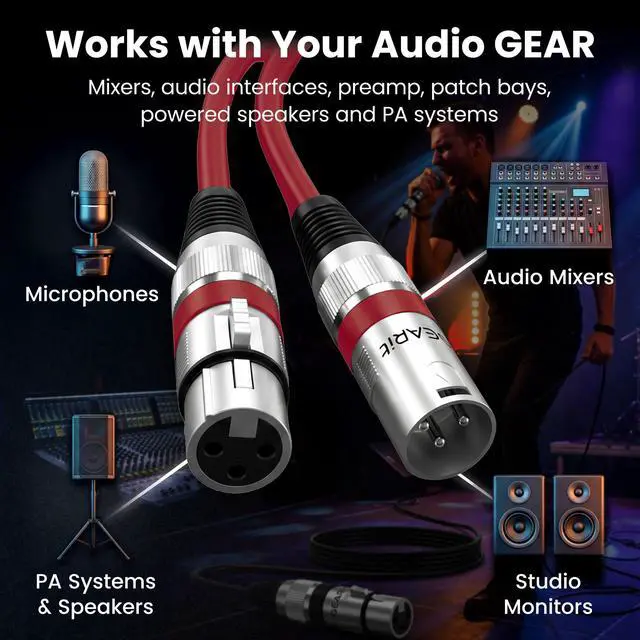 Alt view image 6 of 7 - XLR Cables 10ft 10 Pack, Microphone Cable XLR Male to Female, Balanced Shielded Mic Cable with Copper Conductors for Recording Studio, Podcast, Stage Audio & Live Sound