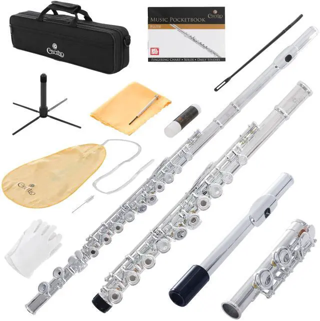 Main image of Open Hole C Flute - Musical Instrument, Beginner/Intermediate Flute in Band & Orchestra, Silver