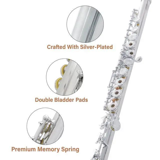Alt view image 2 of 7 - Open Hole C Flute - Musical Instrument, Beginner/Intermediate Flute in Band & Orchestra, Silver