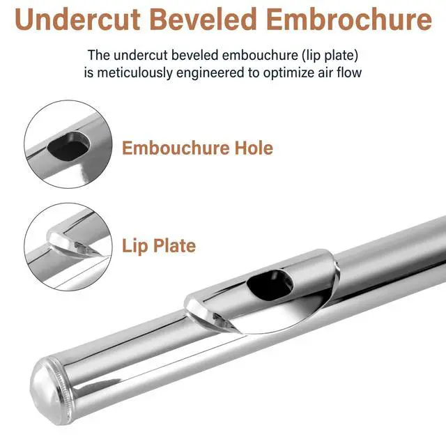 Alt view image 3 of 7 - Open Hole C Flute - Musical Instrument, Beginner/Intermediate Flute in Band & Orchestra, Silver