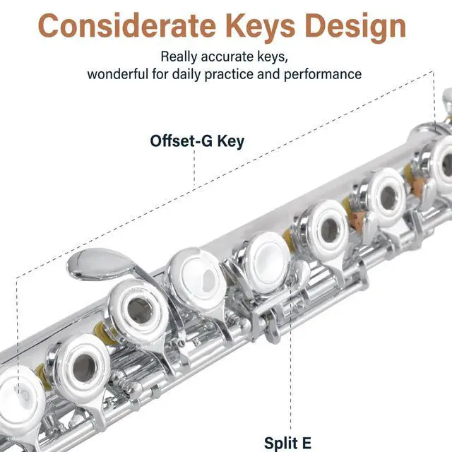 Alt view image 4 of 7 - Open Hole C Flute - Musical Instrument, Beginner/Intermediate Flute in Band & Orchestra, Silver