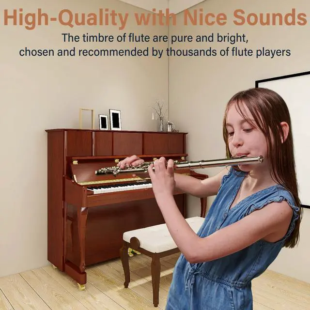 Alt view image 7 of 7 - Open Hole C Flute - Musical Instrument, Beginner/Intermediate Flute in Band & Orchestra, Silver