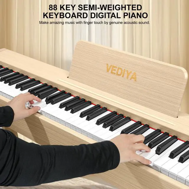 Alt view image 3 of 7 - Digital Piano 88 Keys Semi-Weighted Full Size Keyboard for Beginners, Electric Piano with MIDI, Pedal, Keyboard Piano 800 Tones, 600 Rhythms, 80 Demo Songs, Dual Speakers, Recording Function (Apricot)
