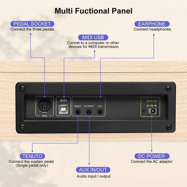 Alt view image 5 of 7 - Digital Piano 88 Keys Semi-Weighted Full Size Keyboard for Beginners, Electric Piano with MIDI, Pedal, Keyboard Piano 800 Tones, 600 Rhythms, 80 Demo Songs, Dual Speakers, Recording Function (Apricot)