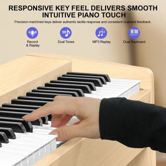 Alt view image 6 of 7 - Digital Piano 88 Keys Semi-Weighted Full Size Keyboard for Beginners, Electric Piano with MIDI, Pedal, Keyboard Piano 800 Tones, 600 Rhythms, 80 Demo Songs, Dual Speakers, Recording Function (Apricot)