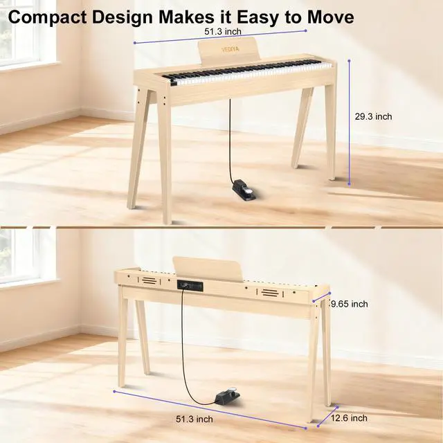 Alt view image 7 of 7 - Digital Piano 88 Keys Semi-Weighted Full Size Keyboard for Beginners, Electric Piano with MIDI, Pedal, Keyboard Piano 800 Tones, 600 Rhythms, 80 Demo Songs, Dual Speakers, Recording Function (Apricot)