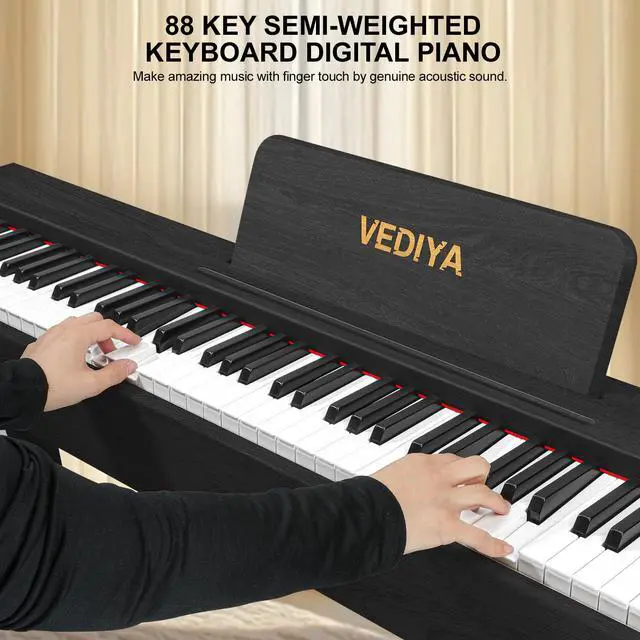 Alt view image 3 of 7 - Digital Piano 88 Keys Semi-Weighted Full Size Keyboard for Beginners, Electric Piano with MIDI, Pedal, Keyboard Piano 800 Tones, 600 Rhythms, Dual Speakers, Recording Function (Black)