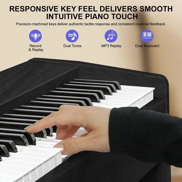 Alt view image 6 of 7 - Digital Piano 88 Keys Semi-Weighted Full Size Keyboard for Beginners, Electric Piano with MIDI, Pedal, Keyboard Piano 800 Tones, 600 Rhythms, Dual Speakers, Recording Function (Black)
