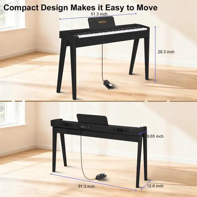 Alt view image 7 of 7 - Digital Piano 88 Keys Semi-Weighted Full Size Keyboard for Beginners, Electric Piano with MIDI, Pedal, Keyboard Piano 800 Tones, 600 Rhythms, Dual Speakers, Recording Function (Black)