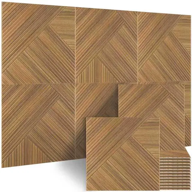 Main image of 6 Pack Wood Wall Panel,23.6"x23.6" Peel and Stick Faux Acousitc Panel | Luxury Teak Woodgrain Textured Panel for Wall & Home Decor - Self Adhesive Sound Absorbing for Studio,Office, Living Room