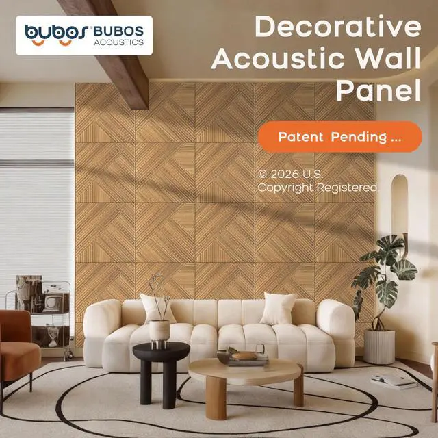Alt view image 2 of 7 - 6 Pack Wood Wall Panel,23.6"x23.6" Peel and Stick Faux Acousitc Panel | Luxury Teak Woodgrain Textured Panel for Wall & Home Decor - Self Adhesive Sound Absorbing for Studio,Office, Living Room