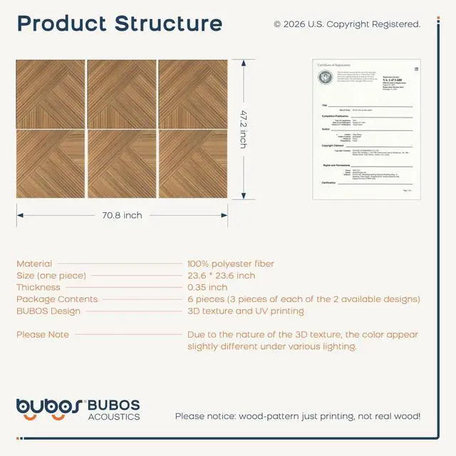 Alt view image 3 of 7 - 6 Pack Wood Wall Panel,23.6"x23.6" Peel and Stick Faux Acousitc Panel | Luxury Teak Woodgrain Textured Panel for Wall & Home Decor - Self Adhesive Sound Absorbing for Studio,Office, Living Room