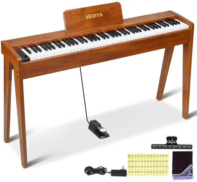 Main image of Digital Piano 88 Keys Semi-Weighted Full Size Keyboard for Beginners, Electric Piano with MIDI, Pedal, Keyboard Piano 800 Tones, 600 Rhythms, Dual Speakers, Recording Function (Brown)