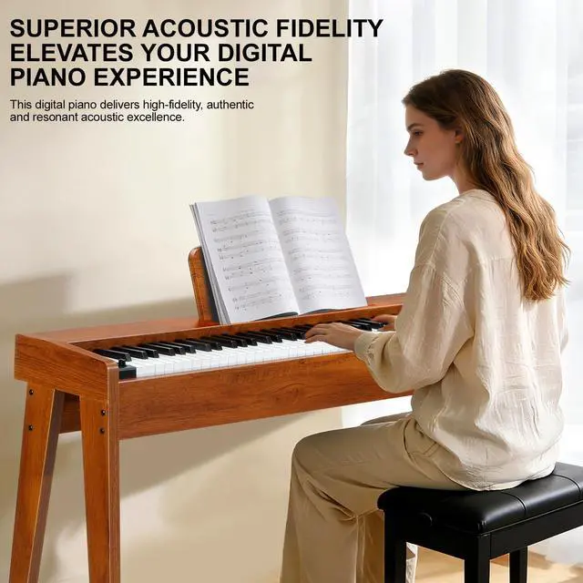 Alt view image 2 of 7 - Digital Piano 88 Keys Semi-Weighted Full Size Keyboard for Beginners, Electric Piano with MIDI, Pedal, Keyboard Piano 800 Tones, 600 Rhythms, Dual Speakers, Recording Function (Brown)