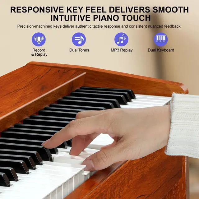Alt view image 6 of 7 - Digital Piano 88 Keys Semi-Weighted Full Size Keyboard for Beginners, Electric Piano with MIDI, Pedal, Keyboard Piano 800 Tones, 600 Rhythms, Dual Speakers, Recording Function (Brown)