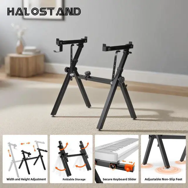 Alt view image 3 of 7 - Universal Keyboard Stand, Z-style Heavy-Duty Piano Stand, Adjustable and Portable Piano Keyboard Stand for 61 and 88 Keys, Piano Stand for 88 Keyboard, Rolling Keyboard Stand