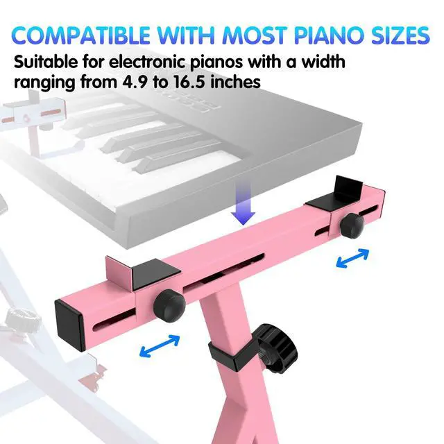 Alt view image 3 of 7 - Universal Keyboard Stand, Z-style Heavy-Duty Piano Stand, Adjustable and Portable Piano Keyboard Stand for 61 and 88 Keys, Pink