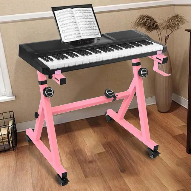 Alt view image 2 of 7 - Universal Keyboard Stand, Z-style Heavy-Duty Piano Stand, Adjustable and Portable Piano Keyboard Stand for 61 and 88 Keys, Pink
