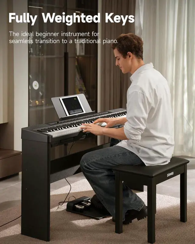 Alt view image 2 of 7 - DEP-16A Beginner Digital Piano 88 Key Full Size Weighted Keyboard, Portable Electric Piano with 3-Pedal Unit