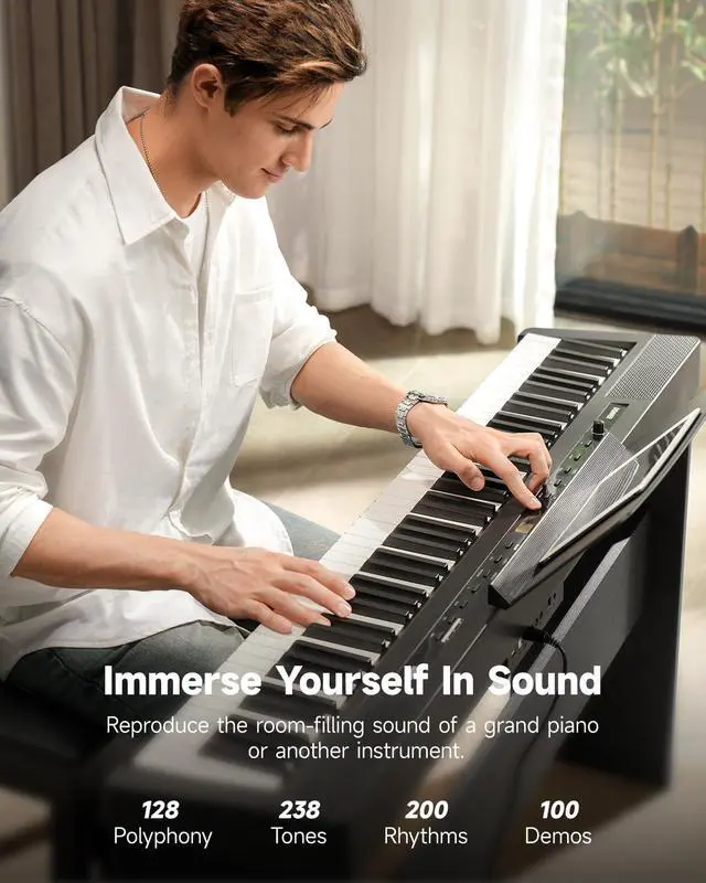 Alt view image 3 of 7 - DEP-16A Beginner Digital Piano 88 Key Full Size Weighted Keyboard, Portable Electric Piano with 3-Pedal Unit