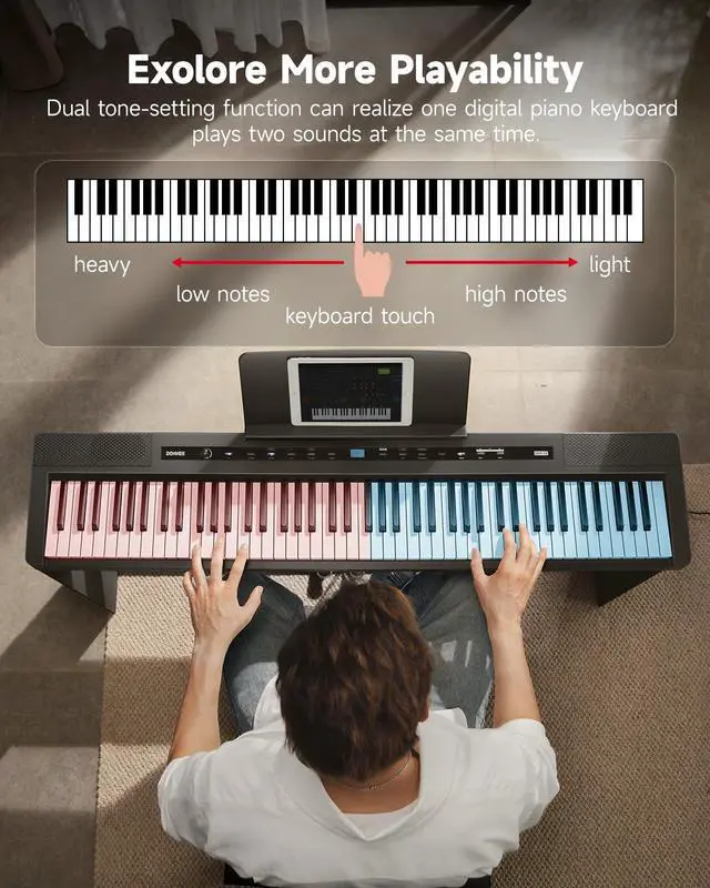 Alt view image 4 of 7 - DEP-16A Beginner Digital Piano 88 Key Full Size Weighted Keyboard, Portable Electric Piano with 3-Pedal Unit