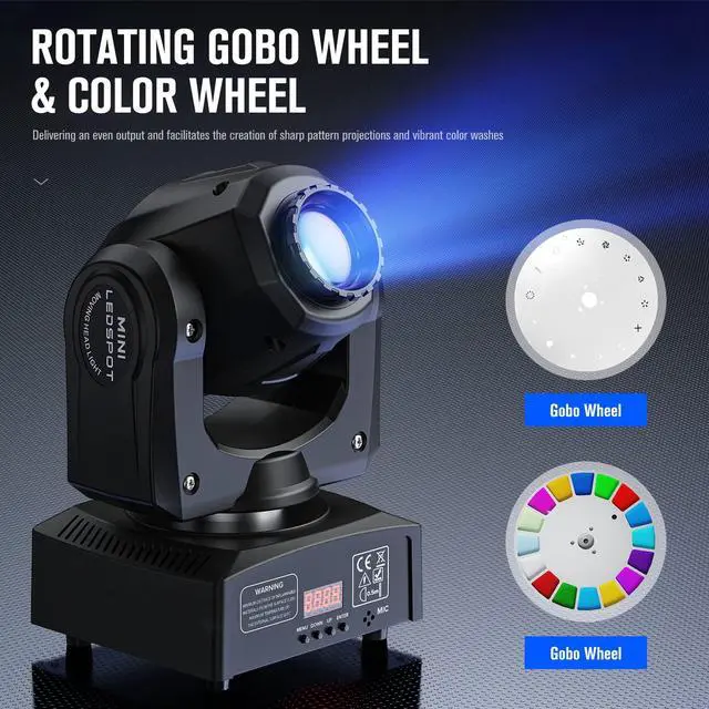 Alt view image 3 of 7 - Moving Head DJ Lights, 50W LED Moving Head Light with 7 Gobos 7 Colors and Open White Beam Spotlight by DMX and Sound Activated for Wedding DJ Disco Parties Live Show Church Bar (Set of 4)