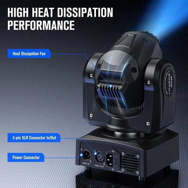 Alt view image 4 of 7 - Moving Head DJ Lights, 50W LED Moving Head Light with 7 Gobos 7 Colors and Open White Beam Spotlight by DMX and Sound Activated for Wedding DJ Disco Parties Live Show Church Bar (Set of 4)
