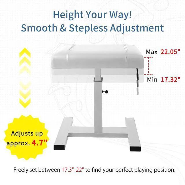 Alt view image 3 of 7 - Height Adjustable Keyboard Bench Hydraulic Lifting Smooth | Piano Bench 19.3" x 12.2" PU Leather Seat Keyboard Chair Heavy Duty Piano Stool with High-Density Sponge Alloy Base