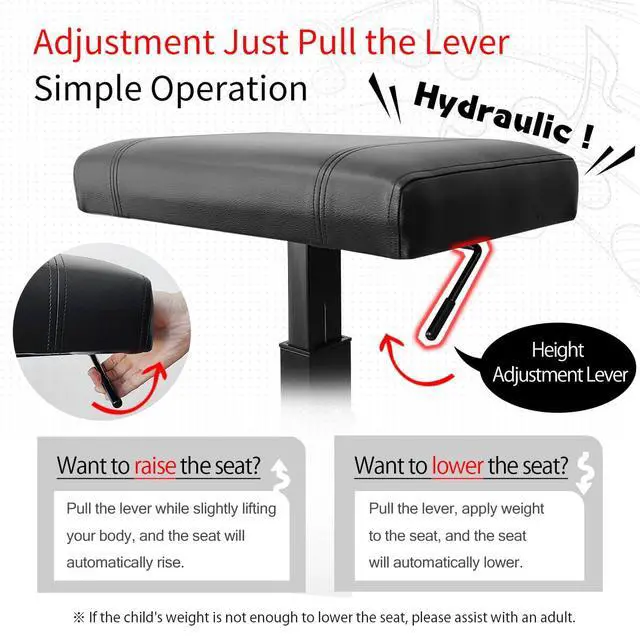 Alt view image 4 of 7 - Height Adjustable Keyboard Bench Hydraulic Lifting Smooth | Piano Bench 19.3" x 12.2" PU Leather Seat Keyboard Chair Heavy Duty Piano Stool with High-Density Sponge Alloy Base