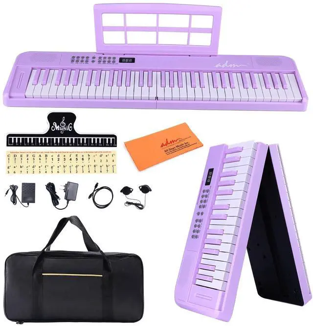 Main image of 61 Key Folding Electric Piano Keyboard, Foldable Electronic Keyboard, Wireless 128 Tones, 128 Rhythms Includes Pedal, Gig Bag, Headphones for Beginners, Students, Teenagers, Adults, Purple