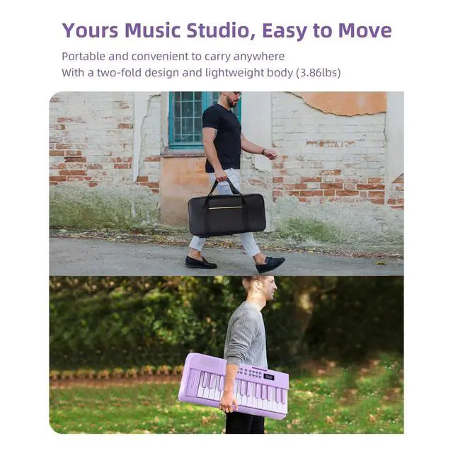 Alt view image 4 of 7 - 61 Key Folding Electric Piano Keyboard, Foldable Electronic Keyboard, Wireless 128 Tones, 128 Rhythms Includes Pedal, Gig Bag, Headphones for Beginners, Students, Teenagers, Adults, Purple
