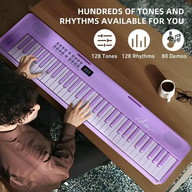 Alt view image 5 of 7 - 61 Key Folding Electric Piano Keyboard, Foldable Electronic Keyboard, Wireless 128 Tones, 128 Rhythms Includes Pedal, Gig Bag, Headphones for Beginners, Students, Teenagers, Adults, Purple