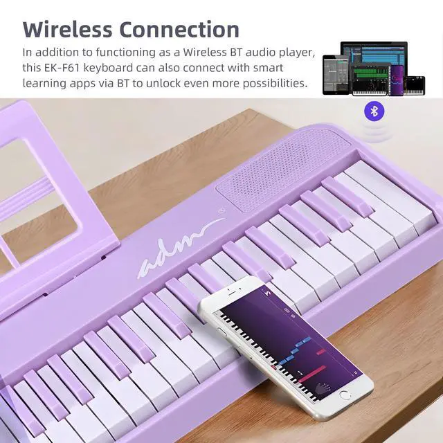 Alt view image 6 of 7 - 61 Key Folding Electric Piano Keyboard, Foldable Electronic Keyboard, Wireless 128 Tones, 128 Rhythms Includes Pedal, Gig Bag, Headphones for Beginners, Students, Teenagers, Adults, Purple
