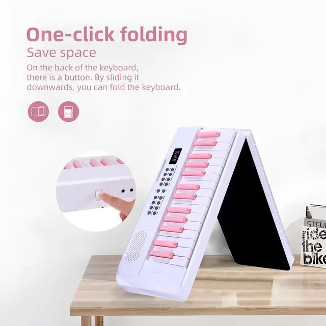 Alt view image 2 of 7 - 61 Key Folding Electric Piano Keyboard, Foldable Electronic Keyboard, Wireless 128 Tones, 128 Rhythms Includes Pedal, Gig Bag, Headphones for Beginners, Students, Teenagers, Adults, White