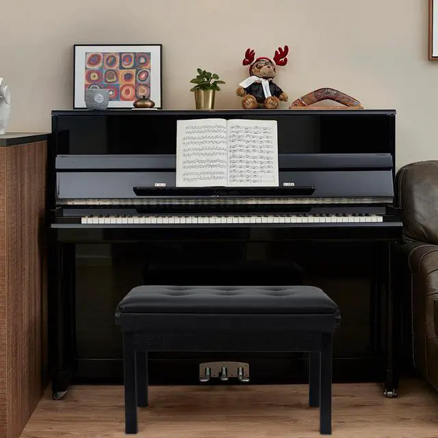 Alt view image 2 of 7 - Adjustable Double/Duet Piano Bench,Solid Wood Piano Chair,Waterproof Piano Seat with Storage for Music Books & Leather Cushion,Heavy Duty Piano Stool for Keyboard Piano