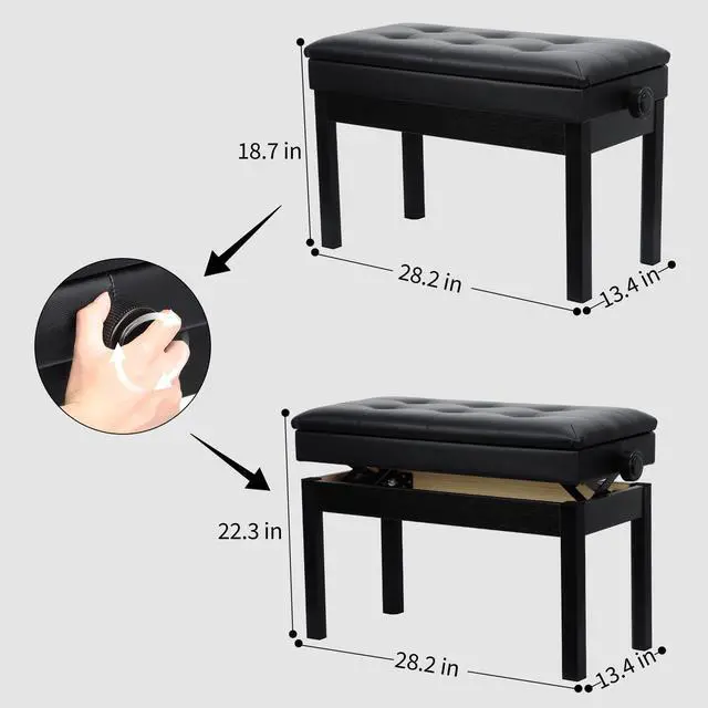 Alt view image 3 of 7 - Adjustable Double/Duet Piano Bench,Solid Wood Piano Chair,Waterproof Piano Seat with Storage for Music Books & Leather Cushion,Heavy Duty Piano Stool for Keyboard Piano