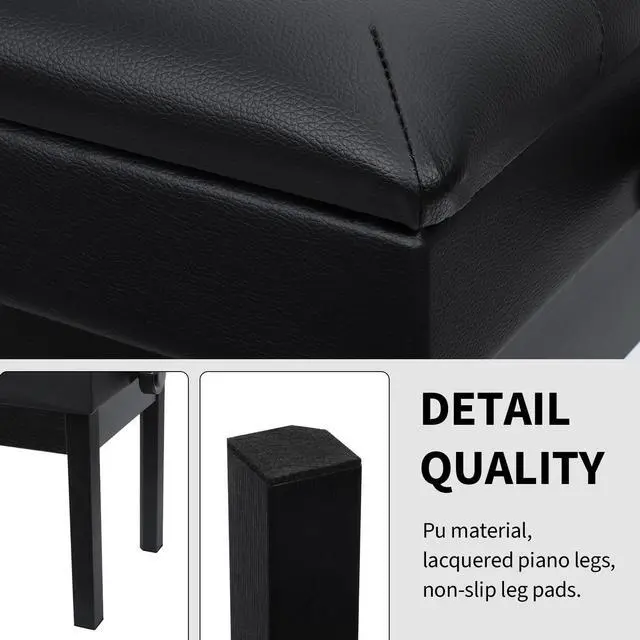 Alt view image 4 of 7 - Adjustable Double/Duet Piano Bench,Solid Wood Piano Chair,Waterproof Piano Seat with Storage for Music Books & Leather Cushion,Heavy Duty Piano Stool for Keyboard Piano