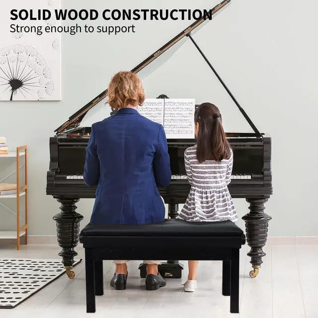 Alt view image 6 of 7 - Adjustable Double/Duet Piano Bench,Solid Wood Piano Chair,Waterproof Piano Seat with Storage for Music Books & Leather Cushion,Heavy Duty Piano Stool for Keyboard Piano